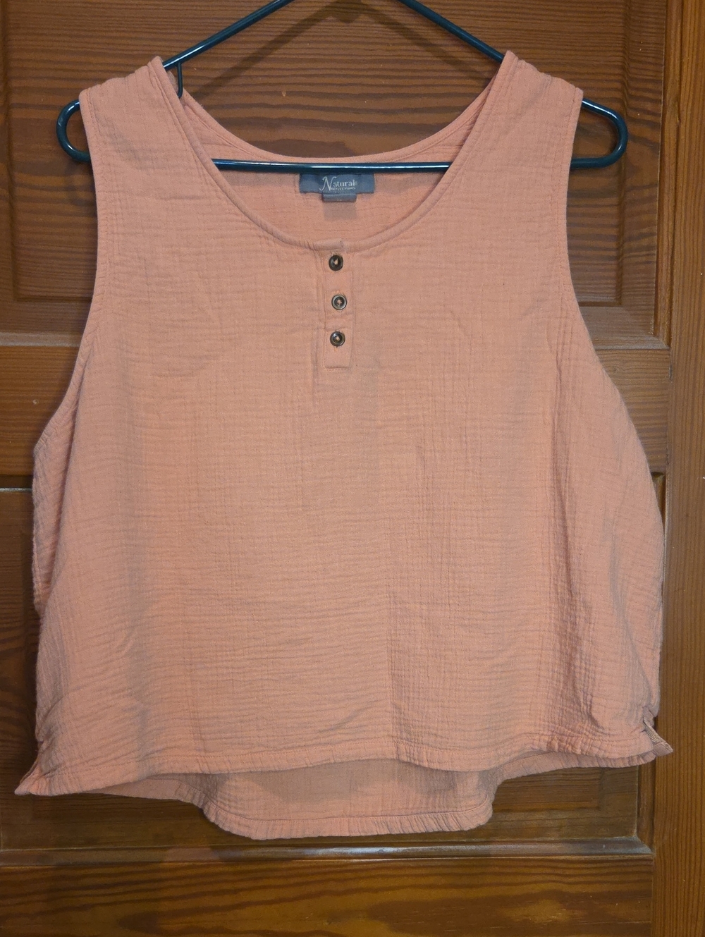 Natural Reflections Peach Henley Tank with Button Placket Perfect For Vacay